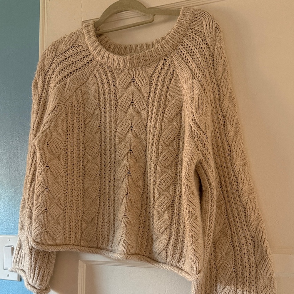 Bell sleeves Beige Cable Knit Sweater